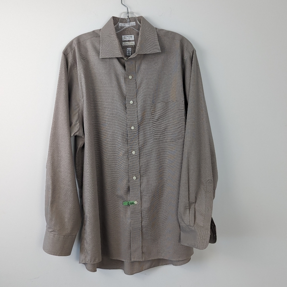 Arrow Premium Non-Iron Textured Brown Dress Shirt - Large